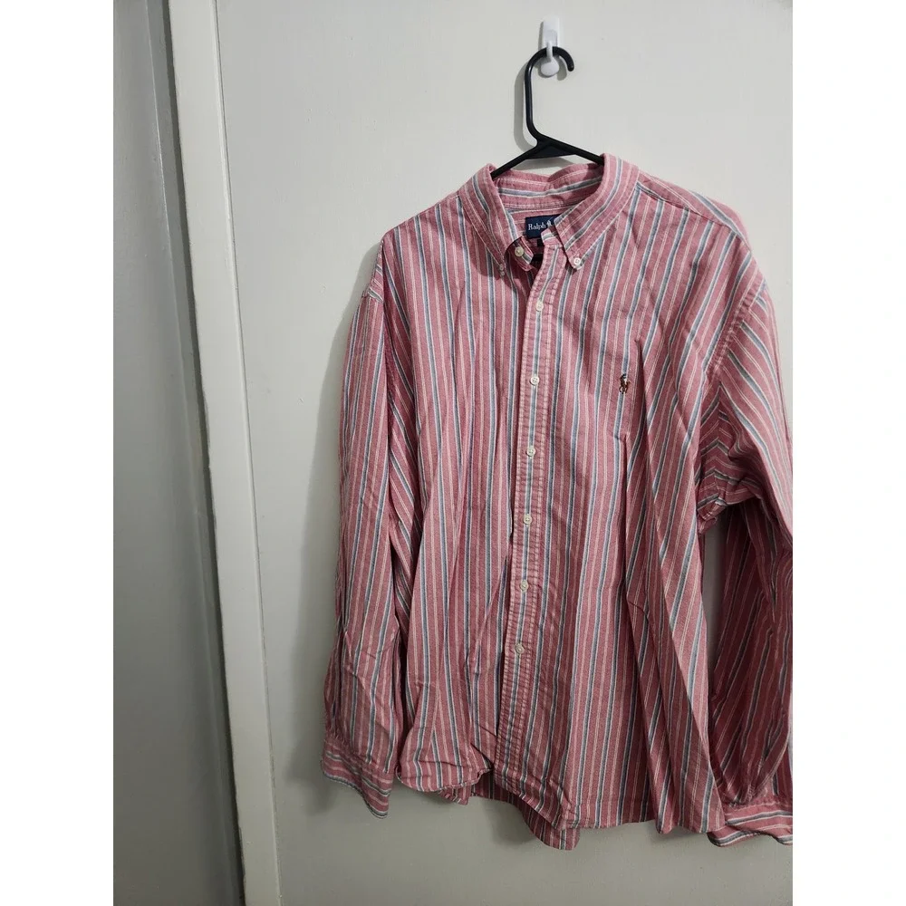 Polo Ralph Lauren Mens XXL Classic Fit Striped Button Down Shirt Red Blue White